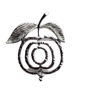 Sarah Coventry Pewter Apple Brooch Vintage Pin Cherry Fruit Silvertone